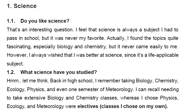 نمونه اسپیکینگ آیلتس science