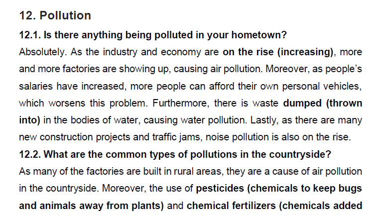 نمونه اسپیکینگ آیلتس pollution