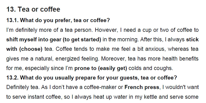 نمونه اسپیکینگ آیلتس tea or coffee