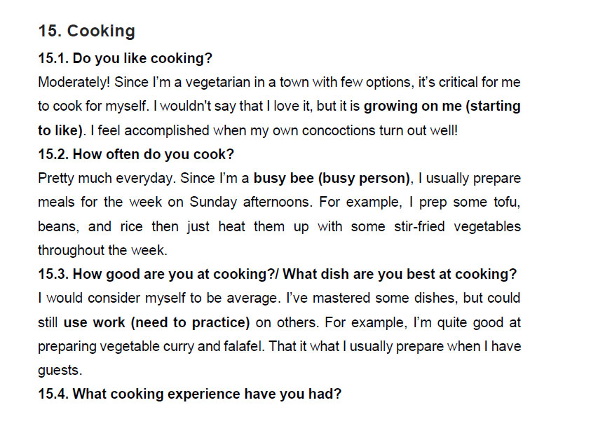 نمونه اسپیکینگ آیلتس cooking