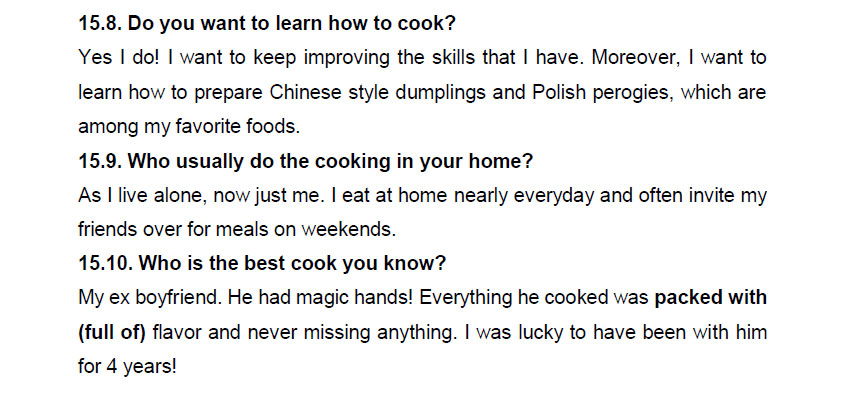 نمونه اسپیکینگ آیلتس cooking