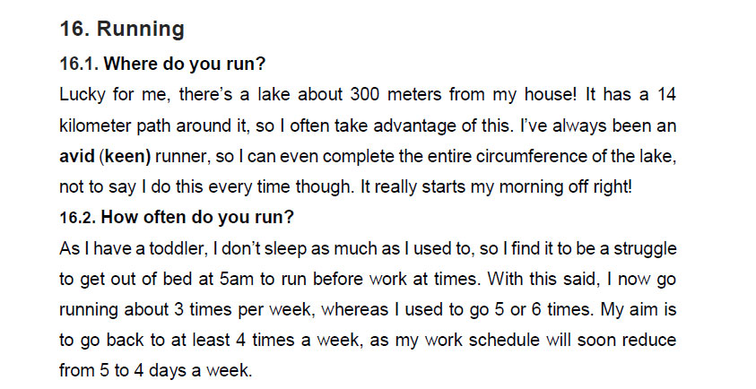 نمونه اسپیکینگ آیلتس running