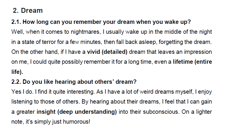 نمونه اسپیکینگ آیلتس dream