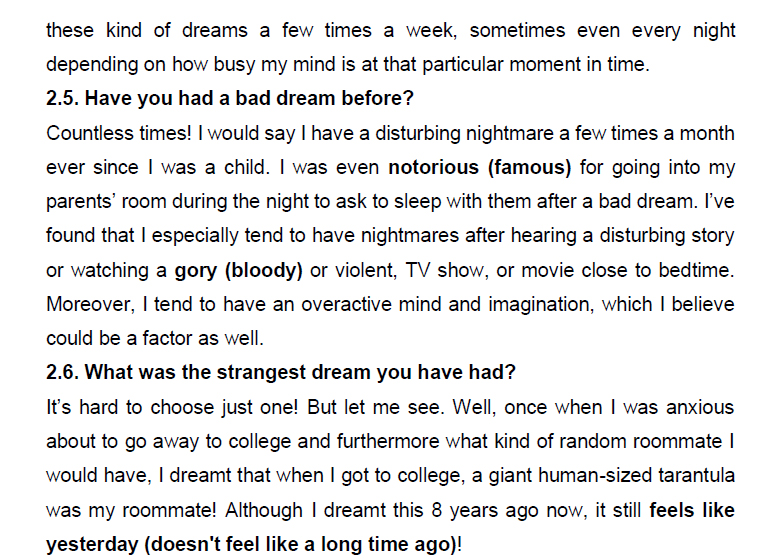 نمونه اسپیکینگ آیلتس dream