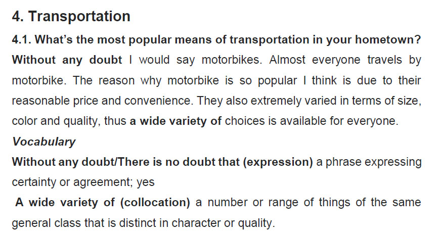 نمونه اسپیکینگ آیلتس transportation
