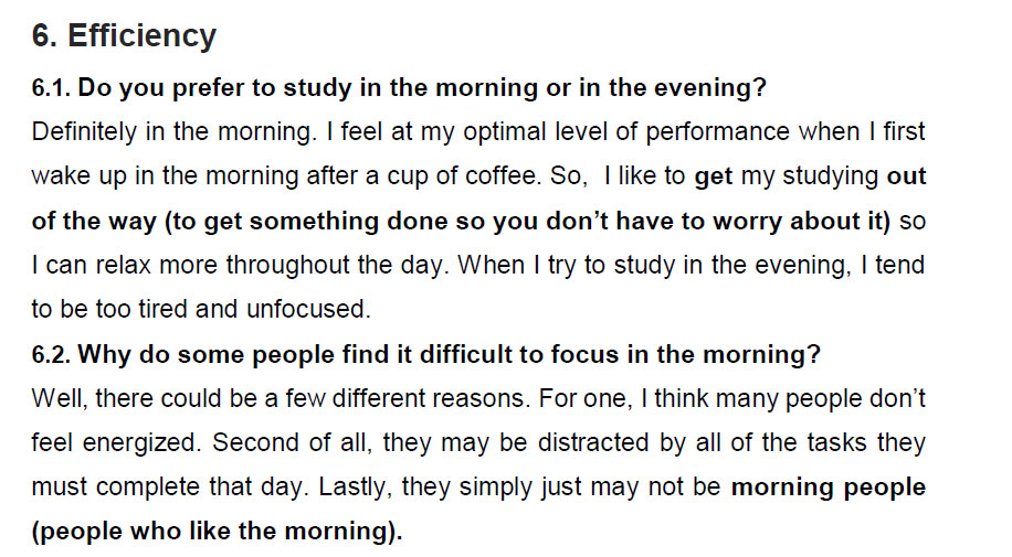 نمونه اسپیکینگ آیلتس efficiency