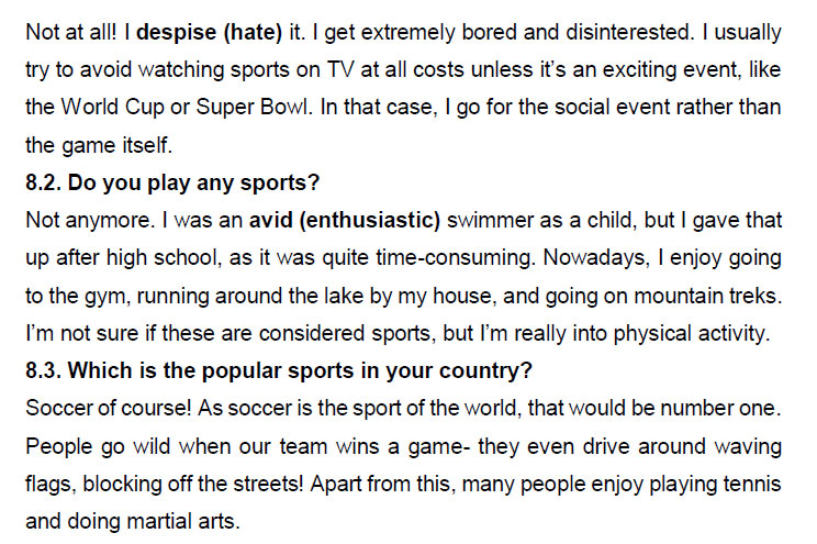 نمونه اسپیکینگ آیلتس sports