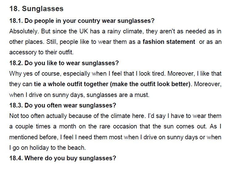 نمونه اسپیکینگ آیلتس sunglasses