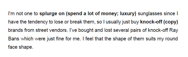 نمونه اسپیکینگ آیلتس sunglasses