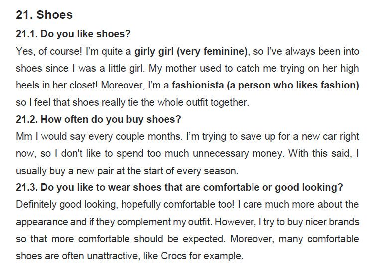 نمونه اسپیکینگ آیلتس shoes