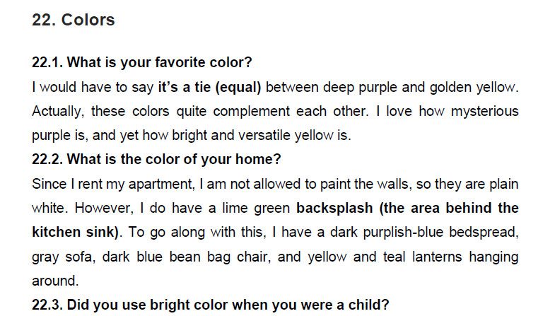 نمونه اسپیکینگ آیلتس colors