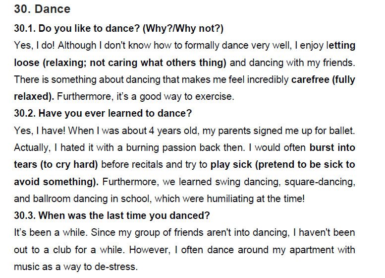 نمونه اسپیکینگ آیلتس dance 2 نمونه اسپیکینگ آیلتس dance