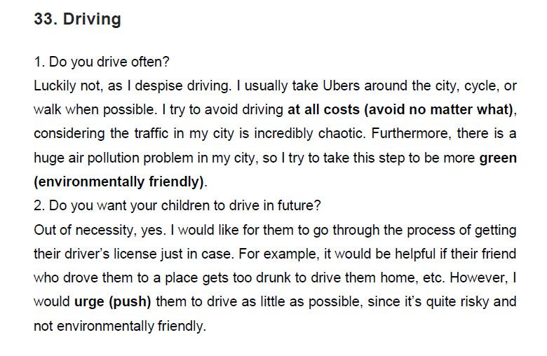 نمونه اسپیکینگ آیلتس driving